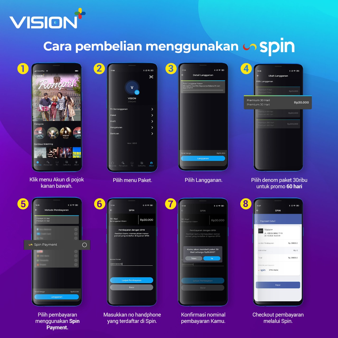 Beli Vision+ Premium 30 Hari Pakai SPIN, Bonus 30 Hari Langganan ...