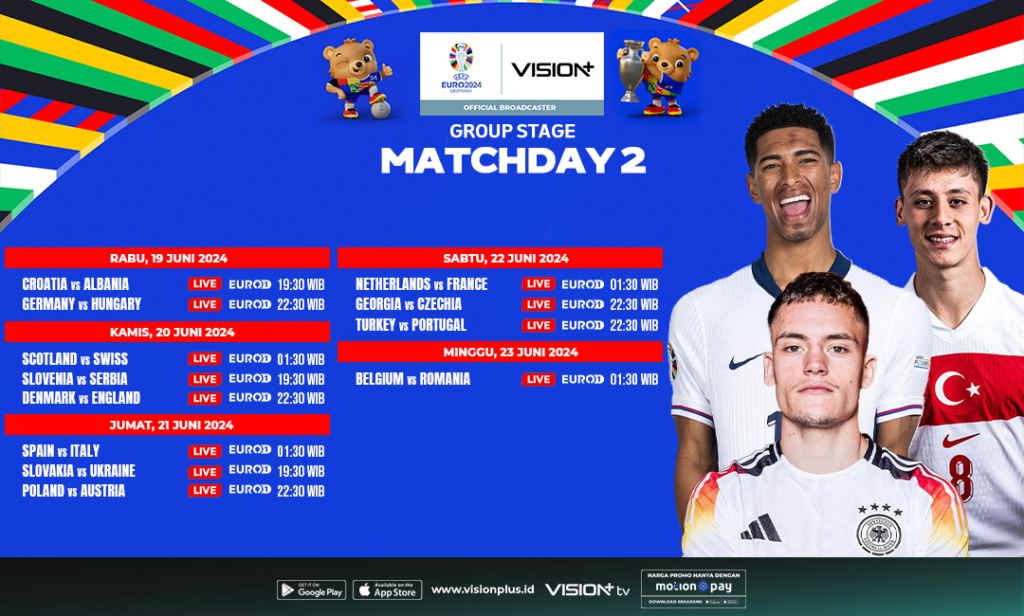 SCHEDULE MATCHDAY 2 EURO 2024 - GROUP STAGE